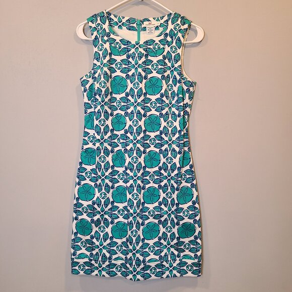 Vineyard Vines Dress Seashell Sand Dollar Shealth Womens 2 White Blue Sleeveless - Picture 9 of 9
